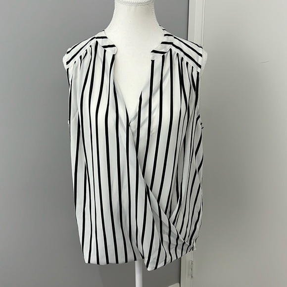 Sleeveless Black and White Striped Wrap-Style Blouse • International Concepts - Picture 1 of 5